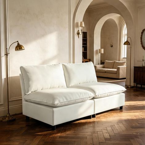 Canapé 2 places sans accoudoirs 146 cm beige réglable en lin (1/5)