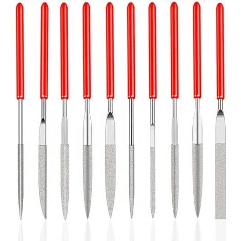 QORVA-Jeu de 10Pcs Mini Limes a Aiguilles en Diamantée pour Manuels Modelisme Menuiserie Polissage pour Bois Bijoux Bricolage Métal (2 mm x 100 mm)