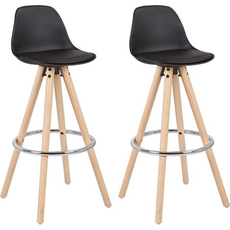WOLTU Sgabelli da Bar Sedia Cucina con Schienale Tessuto di Lino Gambe Legno 2PZ Nero Ecopelle (1/5)