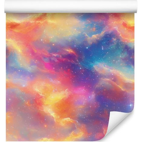 Papel pintado de galaxia en acuarela en violeta, azul y melocotón, 50x1000 cm. (1/5)