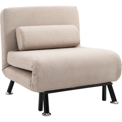 Klappbarer Schlafsessel in Leinenoptik Beige mit verstellbarer Rückenlehne (1/4)