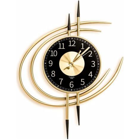 Horloge murale géante silencieuse 54 cm en métal doré – Design moderne XXL – Décoration intérieure élégante – Aiguilles noires sobres (1/5)
