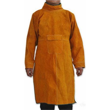 Welder's Cowhide Apron for Men and Women, with Sleeves and Collar, Heavy Duty Worker Workshop Protective Apron, Spark-Proof and Heat Resistant, 41x21in (1/4)