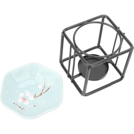 Diffuseur d'huiles parfumées en forme de fer à repasser, bol en céramique, porte-bougie chauffe-plat, bleu (1/5)