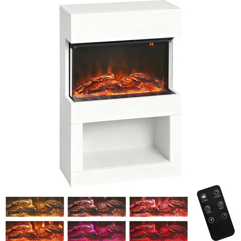 HOMCOM 1000W/2000W Electric Fire and Mantel with Remote & Timer, White (1/5)