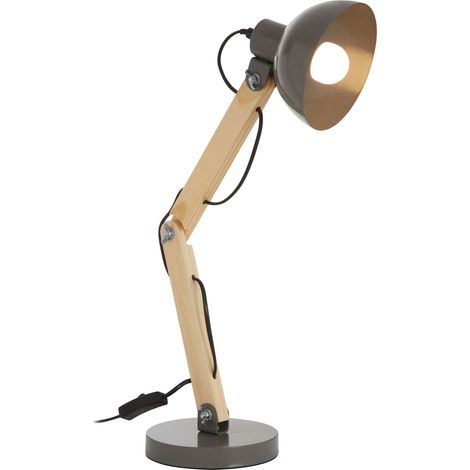 Interiors by Premier Ambiant Grey Wood And Metal Table Lamp, Versatile Bedside Table Lamp, Modern Rustic Livingroom Table Lamp