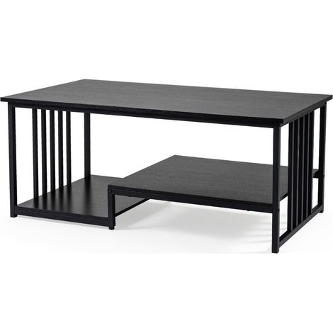 Rechteckiger Couchtisch mit 2 Ablagen, schwarzes Metallgestell