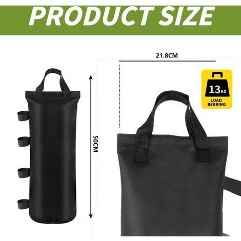 Pavillongewichte, 600D Oxford-Gewebe zum Beschweren von Pavillons, Sandsäcke zum Befüllen von Zelten und Pavillons sowie faltbare Sonnenschirmstangen, 4 Stück, Doppelgriff, Schwarz (50 x 22 cm) (1/4)