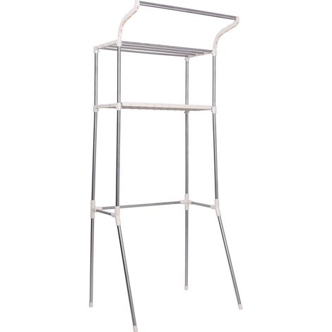 Estante para lavadora de acero de 70 cm con 2 niveles de almacenamiento y barra para ropa 100008369