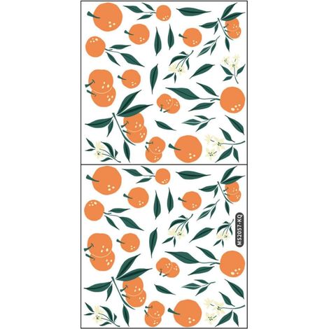 Stickers Muraux Décoratifs Fruits Autocollants Pvc, 2 Feuilles Repositionnables et Faciles à Retirer, pour Carreaux et Miroirs, Motif Orange et Feuilles (1/5)