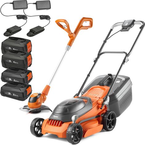 Flymo 36V EasiStore 340R Cordless Lawnmower 34cm Twin Grass Trimmer 4x Batteries (1/5)