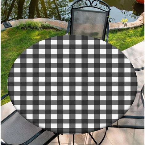 Nappe de table d'extérieur 90cm ronde, imperméable, avec élastique, motif à carreaux
