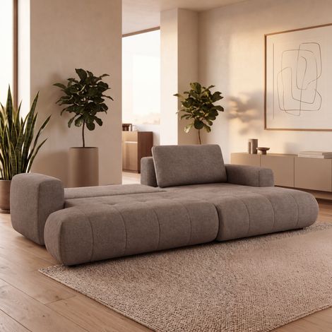 MIREL Canapé d'angle convertible en tissu marron - Angle droit (1/5)