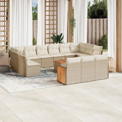 Set de sofás de jardín y cojines 14 pzas ratán sintético beige vidaXL (1/5)