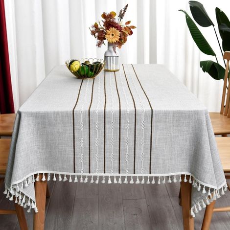 Leinentischdecke abwaschbar 135x300cm Khaki mit Quasten für Esstisch