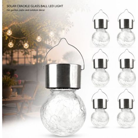 Toivize-Lampe Solaire Suspendue - Boule Verre Craquelé LED Multicolore - Éclairage Jardin Extérieur Sans Fil 60x60x86mm Blanc (1/4)