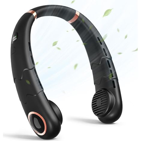 Ventilateur de Cou,Portable USB Ventilateur de cou sans lame Silencieux avec flux d’air à 360°,3 Vitesses Rechargeable Mini Ventilateur Personnel pour Bureau Domicile Voyage En Plein Air (Noir) (1/5)