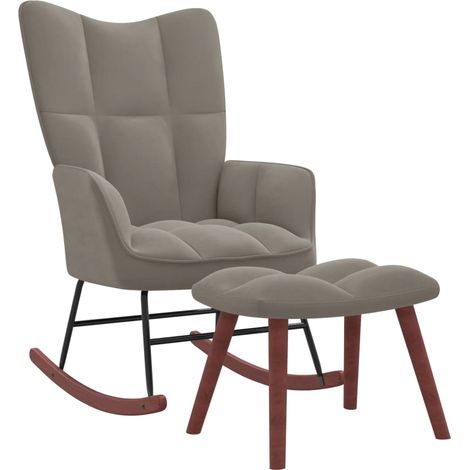 Chaise à bascule avec repose-pied Gris clair Velours 2 (1/5)