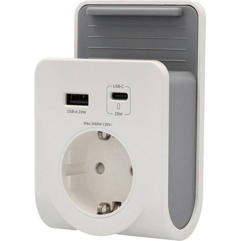 Unitec Spina US 20 W 1x 2 USB-A, 1x USB-C ® Bianco, Grigio Ambiente interno, Presa di corrente