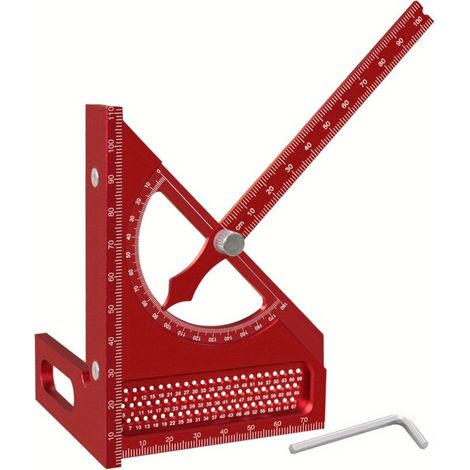 Regla triangular semicircular de aleación de aluminio para carpintería, regla de marcado ajustable 3D con marcado rápido de 180 grados, transportador. (1/5)