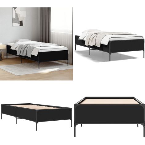 Bettgestell Schwarz 90x200 cm Holzwerkstoff und Metall - Schlafzimmermöbel - Bettgestell - Doppelbett - Massivholzbette - Holzbetten - Home & Living (1/5)
