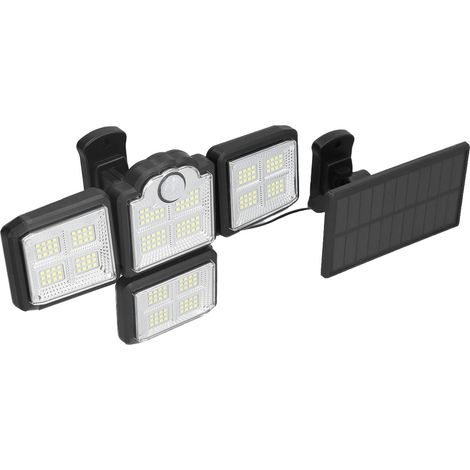 Solarbetriebene LED-Gartenleuchte für den Außenbereich mit separatem Bewegungsmelder, 4 Leuchtenköpfen, 198 LEDs, Fernbedienung und integriertem Akku für Garten oder Garage (1/5)