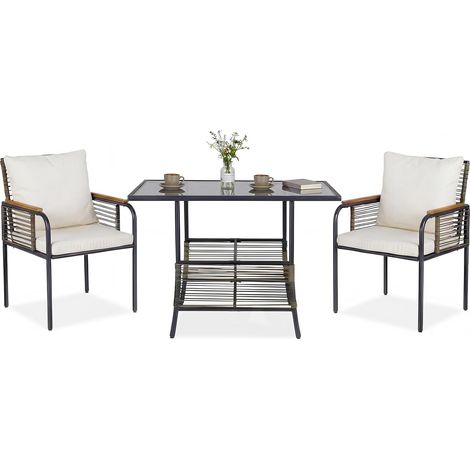 COSTWAY Set Salottino da Giardino in Vimini, Set di Mobili da 3 Pezzi per Esterno Salvaspazio con Cuscini, Tavolo Rettangolare e Sedie in Rattan per Balcone, Veranda, Giardino e Cortile (Beige) (1/5)