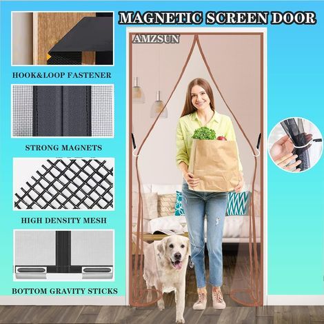 Moustiquaire de Porte Magnétique,Magnétique Rideau Maille 160x240cm Anti Insecte Mouche Moustique Fermeture Automatique pour Balcon Salon Porte Coulissante Porte Patio,Brun (1/4)