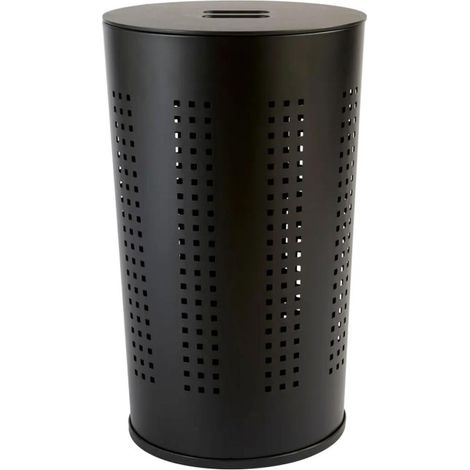 5Five Simply Smart – Corbeille à linge en métal 45L noir – Design ajouré – Capacité 45L – Dimensions D. 35 x H. 58 cm – Acier et MDF (1/2)