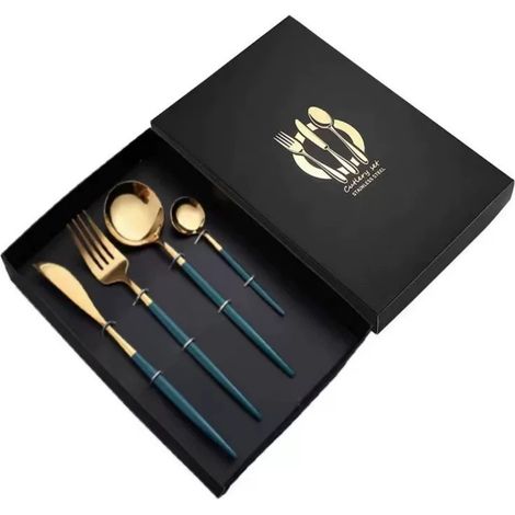 Gold Set with Solid color handle,4-Piece Stainless Steel Flatware Set, Kitchen Utensil (1/5)