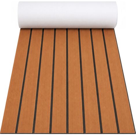 Randaco Tapis de Pont Revêtement de Sol Autocollant, Tapis de Sol en Mousse EVA, Teck Tapis Pont de Bateau pour Yachts, Terrasses 240x45cm Marron (1/5)