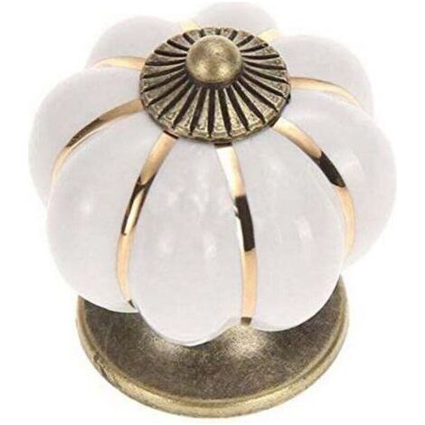 5pcs Potiron Poignée Bouton Armoire Meubles Bouton poignée Porte Meubles Boutons Céramique Porcelaine Fleur Meuble blanc (1/4)