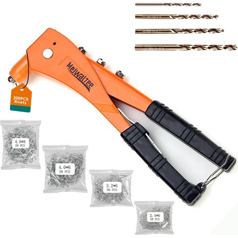 Pince à Rivets avec 200PCS Rivets et 4 Tailles de Perceuses, 4 en 1 Alliage d'aluminium Riveteuse Manuelle,4 Tailles: 2.4 MM-3.2MM-4.0MM-4.8MM pour Métal, Plastique, Bois (1/5)