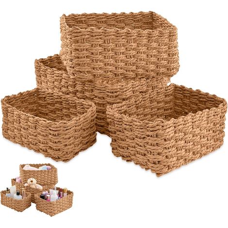 4 Pièces Panier Rangement Empilable, Corbeilles Organisateur Osier, Paniers Stockage Tissé Salle Bain, Corbeille Jouets Enfant pour Salon, Chambre, Coucher, Décor Maison, Cosmétique, Langes Coton (1/5)