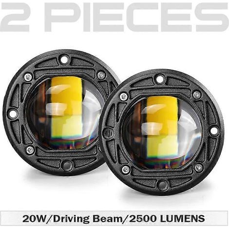 Phare de travail LED encastré de 7,6 cm (3 pouces) pour voiture, feu de route LED 6000K blanc 3500K jaune antibrouillard pour moto, quad, camion tout-terrain (2 pièces) rond (1/5)