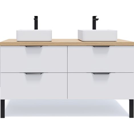Meuble de salle de bain suspendu 2 vasques à poser 140cm 4 tiroirs Blanc - Soho (1/5)