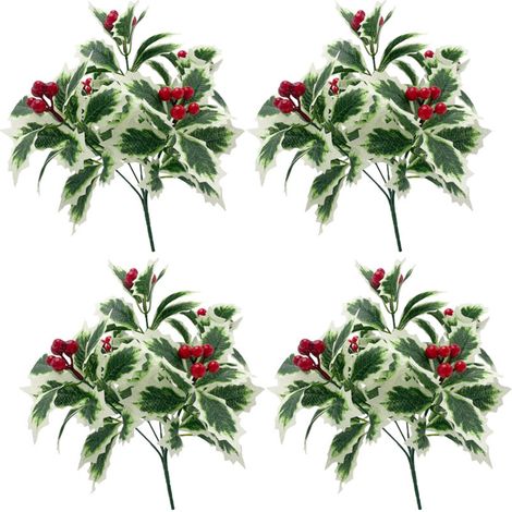 Jeffergarden Quatre feuilles de Noël artificielles, avec des baies, décorations de Noël et du Nouvel An, accessoires photo, feuilles de Noël artificielles. (1/5)