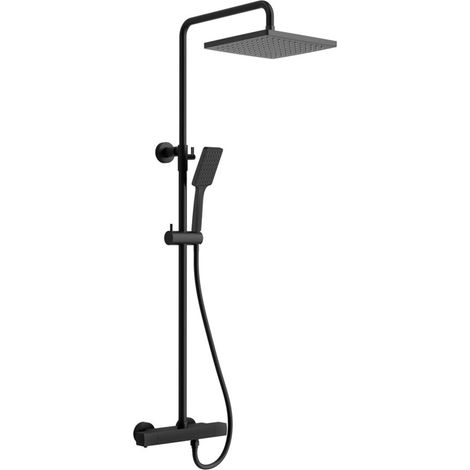 Sapho Duchas - Conjunto de ducha Dark con grifo termostático, 2 chorros, negro mate KJ639
