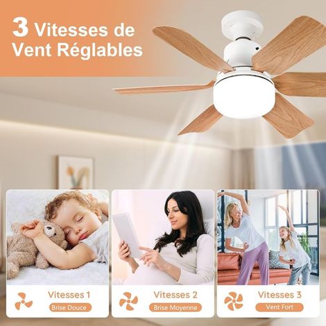 Ventilateur Plafond avec Lumiere,télécommande,51CM,Lustre Chambre,Grain de Bois,3 Vitesses,Réglage continu Luminosité et Température de Couleur,pour les Chambres, les Balcons, les Couloirs et les Salo (1/2)