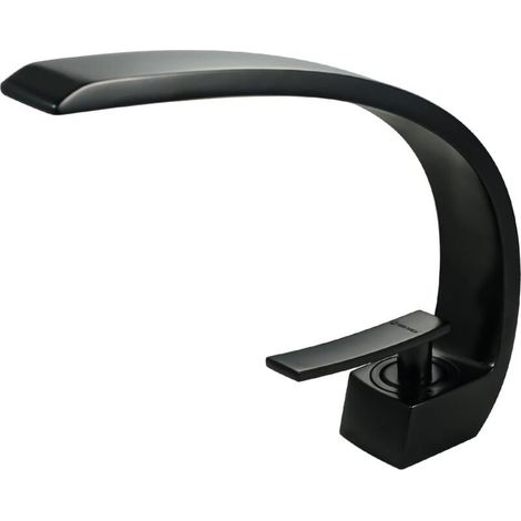 Chrome bathroom sink faucet with supply hose, unique design single-hole basin tap, basin mixer tap (black) (1/5)