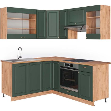 Cucina angolare completa Fame-Line, Quercia verde-oro Country/oro Power, 160 x 190 cm , PL Rovere, Vicco