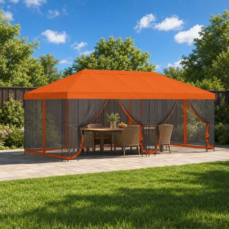 Gazebo de Jardin 6x3 m avec Parois Latérales en Maille Tonnelle Extérieure Orange et Acier - PANGIVO (1/5)