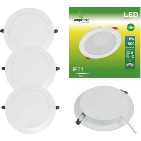 Lampesecoenergie – Lot de 3 spots encastrables LED 18W – Blanc froid 6000K – Angle de diffusion 120° – IP54 – Pour salles de bain et bureaux (1/4)