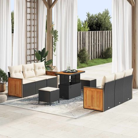 Ensemble Canapé de Jardin Modulaire en Résine Tressée avec Rangement Noir et Crème 9 pièces - PANGIVO (1/5)