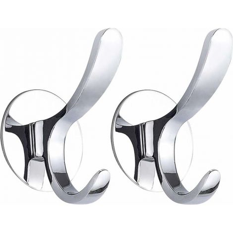 2PCS Silver Adhesive Hook Coat Rack Adhesive Wall Hook Towel Hook Polished Stainless Steel Coat Robe Self Adhesive Kitchen Tea Towel Installation without Damaging the Wall (1/5)
