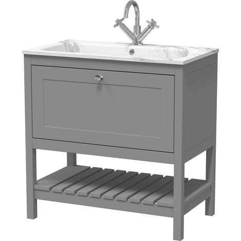 Coppenhall Contemporary 1 Drawer Floor Standing Vanity Unit with Stone Basin, Cool Grey, 800mm (1/4)