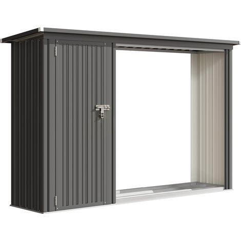 Portalegna de extérieur 2 en 1 avec armoire de rangement pour outils, 1.26 m², 235 x 67 x 149 cm, gris foncé (1/5)
