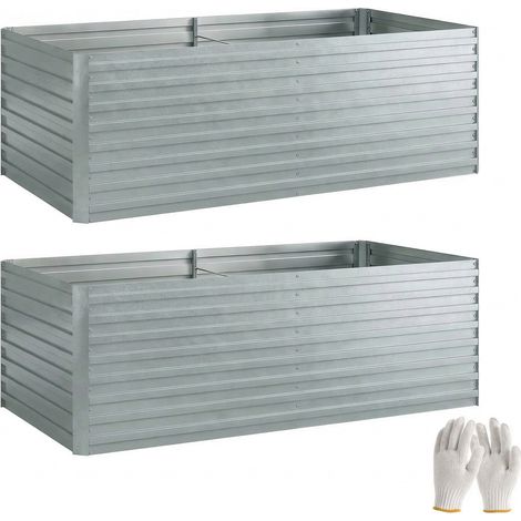 Set di 2 Aiuole Rialzate con Bordo Sicuro per Orto in Metallo Galvanizzato Argento (1/5)