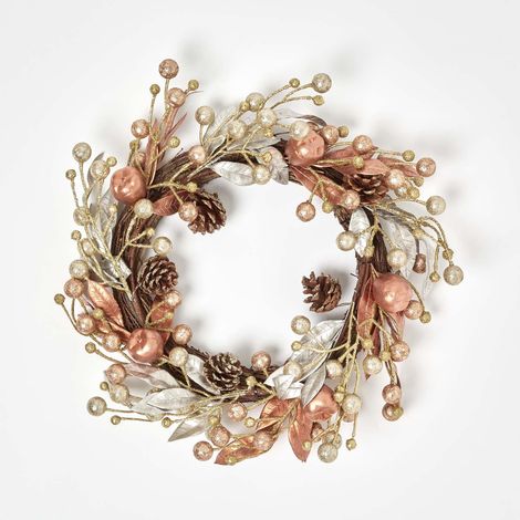 HOMESCAPES Champagne Pinecone & Apple Christmas Wreath (1/4)