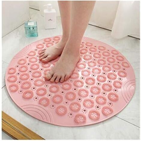 Tapis de bain massant avec ventouse hydrophobe, tapis antidérapant, ventouse et trou de drainage (55 x 55 cm, rose) (1/3)